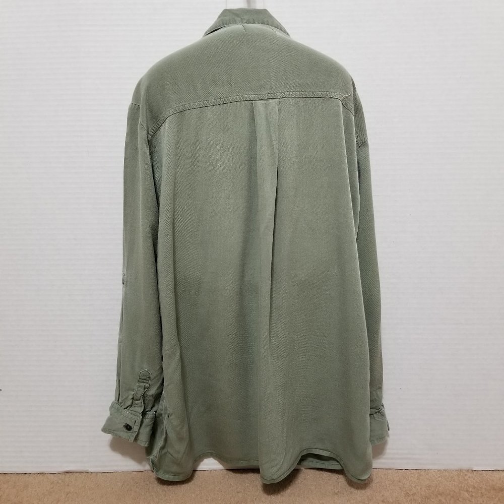 Old Navy top Large 10/12 utility button up twill side split pockets Money Maker - Picture 3 of 15